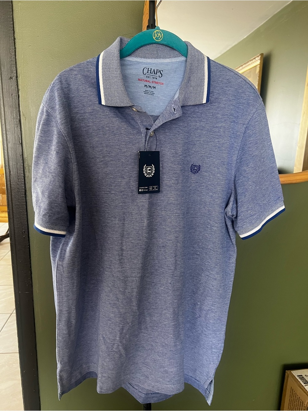 Chaps Men’s Heather Navy Polo with White Trim